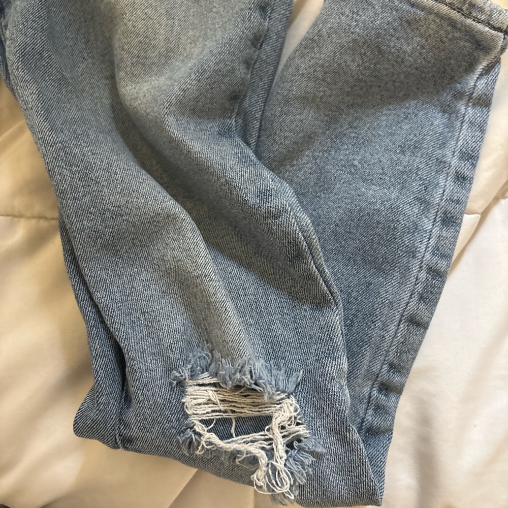 Fashion Nova Light Blue Distressed Ankle Jeans